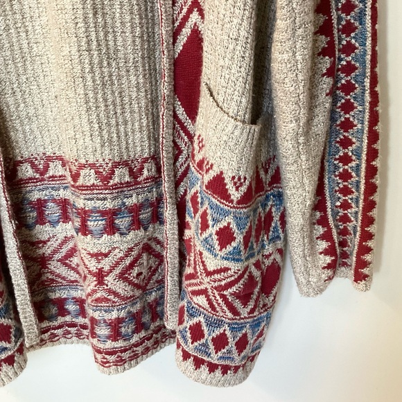 Lucky Brand Boho Southwest Geo Print Open Cardigan - Tan/Red/Blue - L - Picture 3 of 9